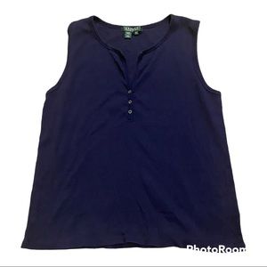 Lauren Ralph Lauren ribbed tank top with v neck and buttons